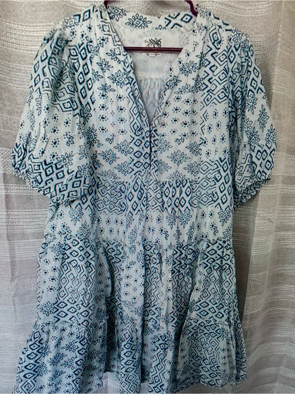 Light Blue Printed V-Neck Women's Chemise